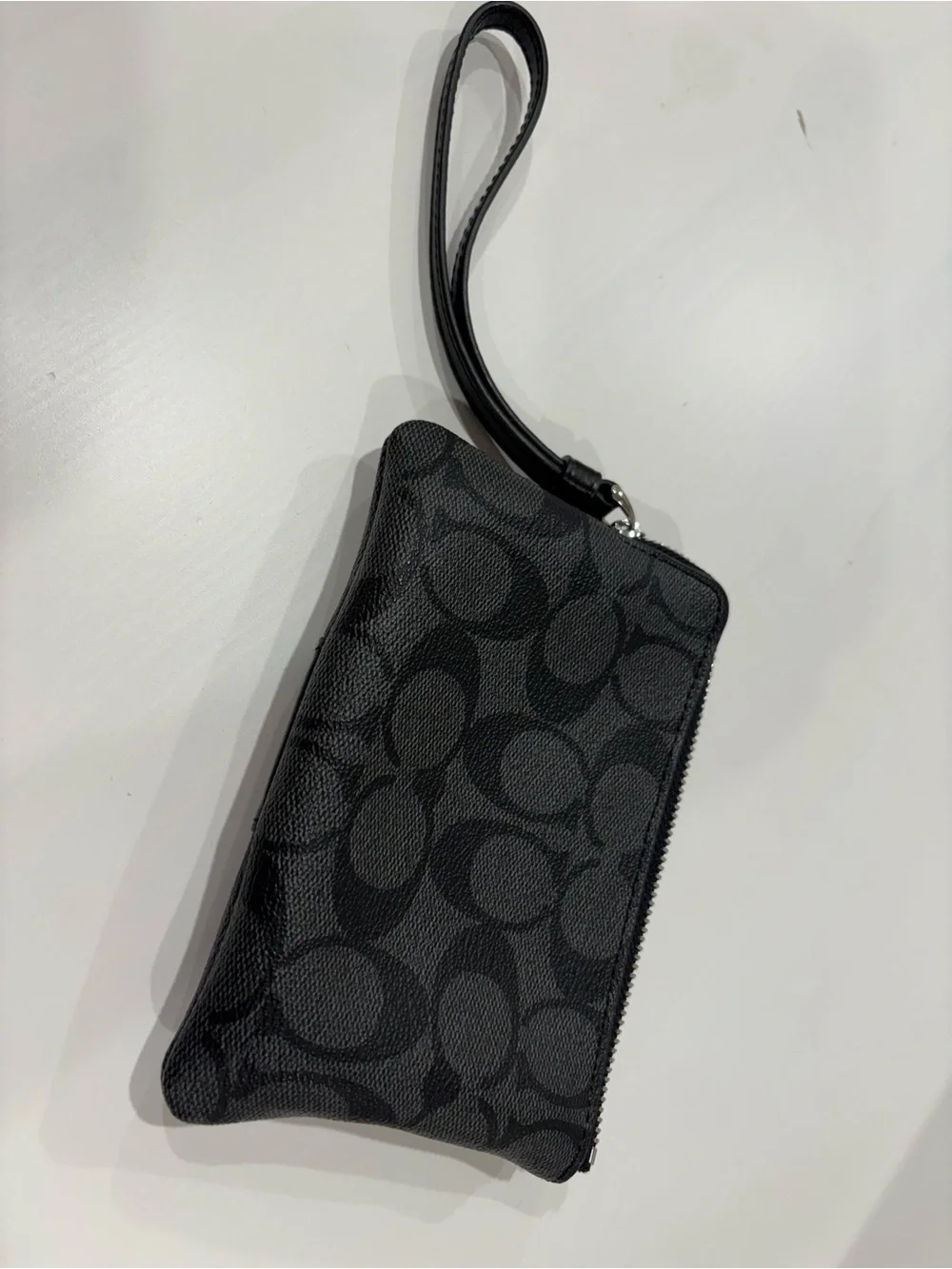 Coach Black Signature Pattern Wristlet with Leather Strap